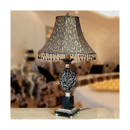 40W Artistic Table Light with Retro Fabric Shade and Handcrafted Resin Lampstand