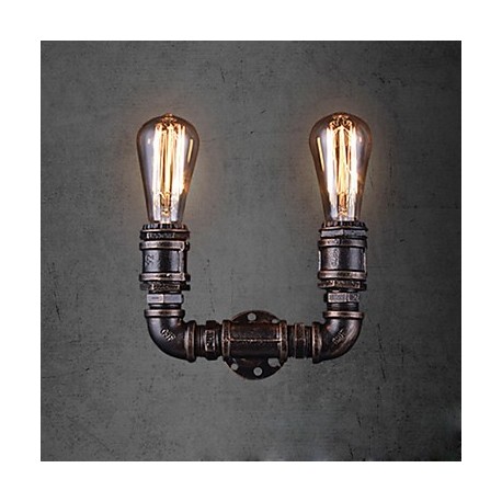 2 Lights Vintage Metal Water Pipe Wall Lamp With Edison Bulb