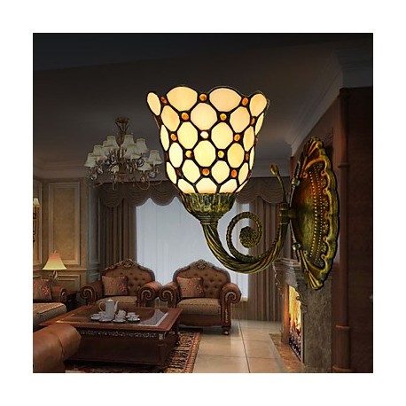 E27 220V 22*27CM 3-5㎡ European Mediterranean Contracted Rural Creative Wrought Iron Wall Lamp Glass Led Lights