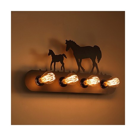 American Village Pastoral LOFT Style Bedroom Aisle Iron Retro Wild Horse Wall Lamps Free Shipping