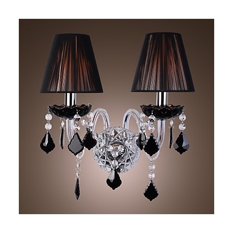 Crystal Wall Light with 2 Lights in Fabric Shade