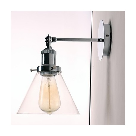 60W Art-Deco Wall Light with Glass Cone Shade Down