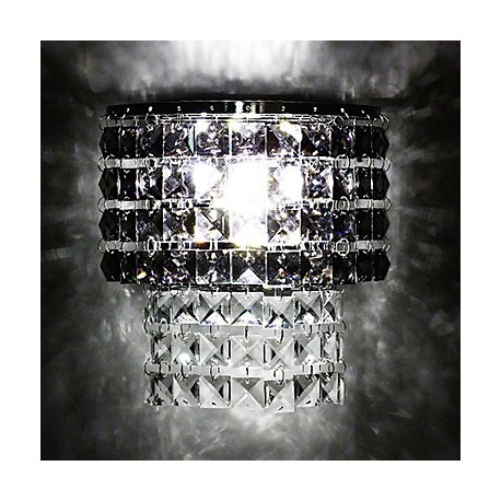 3W Modern Led Wall Light with Fabric Shade Metal Plate Crystal Decor Style