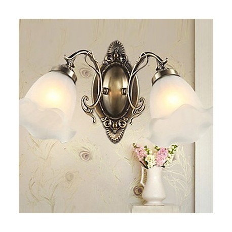 42*22CM Retro Glass Simple European Modern Elegance, Wrought Iron Wall Lamp LED Light