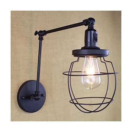 Style Bed Hotel Eestaurant Project Iron Arm Double Retro Vintage Black Belt Wall Lamp Switch