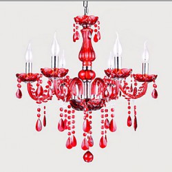 Chandelier Red Crystal Luxury Modern 6 Lights