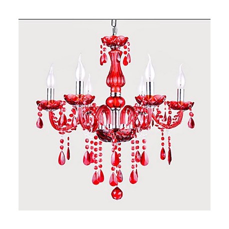 Chandelier Red Crystal Luxury Modern 6 Lights