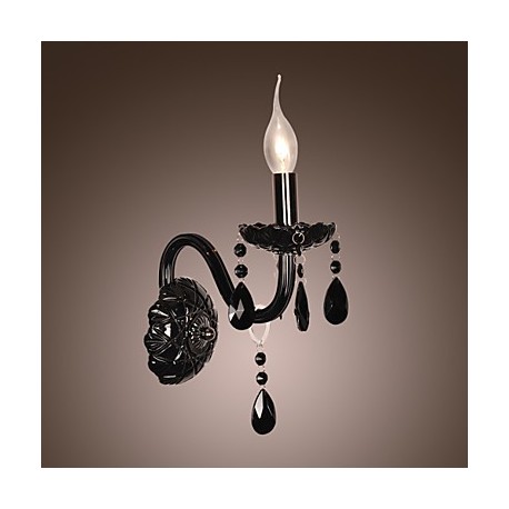 Black Crystal Wall Light with Candle Bulb