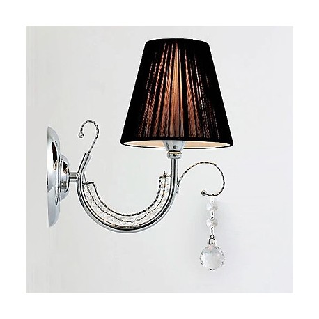 40W Contemporary Wall Light with Fabric Shade Chandelier Style Arm Crystal Droplet