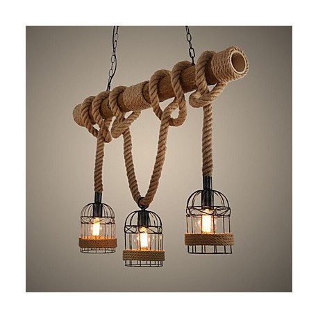 American Country Retro Bamboo Three Head Rope Chandelier