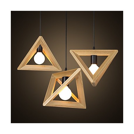 E27 Line 1M 30*30CM European-Style Creative Country Restoring Ancient Ways Triangular Wood Box Droplight LED