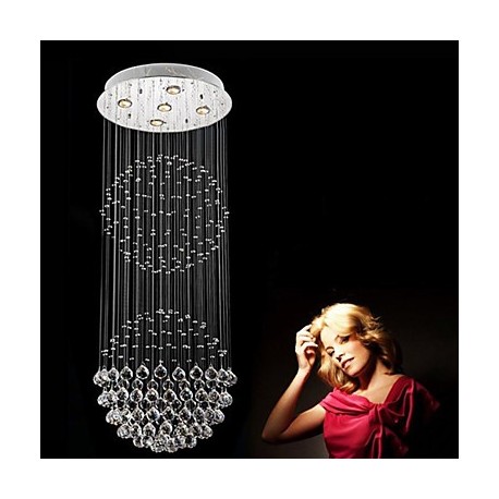 LED Pendant Light Modern Crystal Chandelier 5 Lights Silver Canpoy Clear Crystal Globe Ceiling Lamps Fixtures H130CM