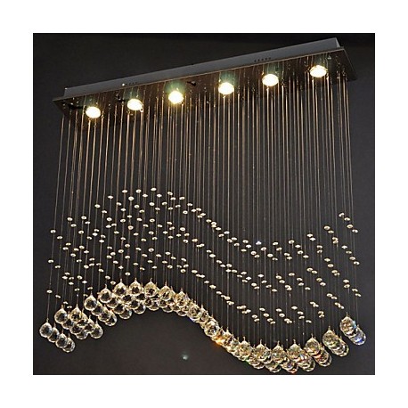 LED Pendant Light 6 Lights Modern Silver Canpoy Transparent Crystal Waves Ceiling Lighting Fixtures