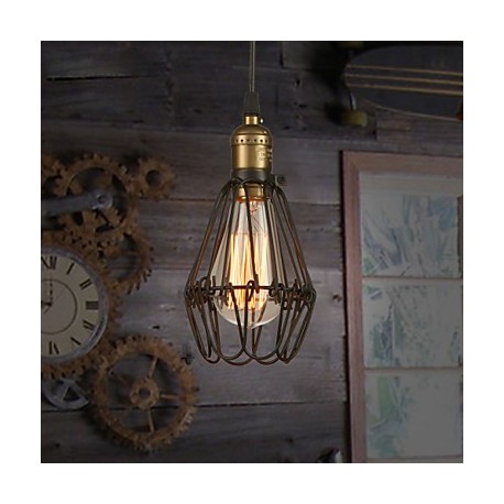 Pendant Lights Bulb Included Vintage American country style restoring ancient ways, wrought iron small cage droplight