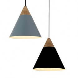 Mini Artistic Cone Pendant Lamp/1 Light/Mordern Simplicity/Finish Black/White/Dusty Blue/Aluminum & Wooden Droplight