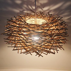 30CM Modern Rural Cany Art Woven Rattan Restaurant Single Head Droplight Lamp LED