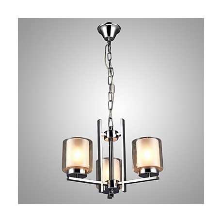 Iron Electroplated Chandelier with Glass Shade Classic Candle Lighting Lamp 3 Heads