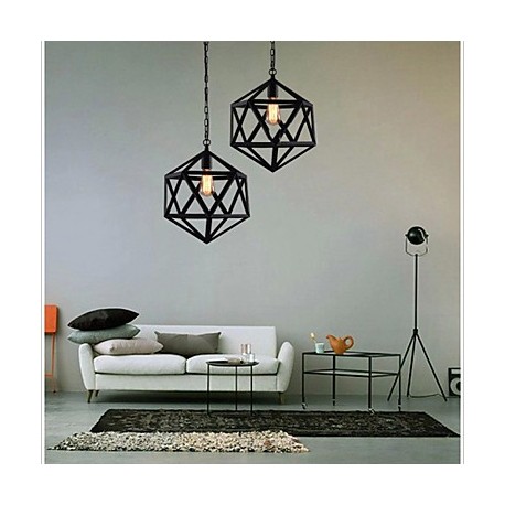 Retro industrial restaurant bar hotel lamp droplight hexahedron artistic originality, wrought iron Pendant Lights