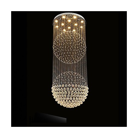 LED Pendant Light Modern Crystal Chandelier 12 Lights Silver Canpoy Clear Crystal Globe Ceiling Lamps Fixtures H210CM