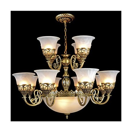 Bronze Chandeliers Fifteen-Lights Moire-Glass European Retro Classic 220V