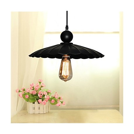 Medium Vintage Black Umbrella Metal Pendant With One Light