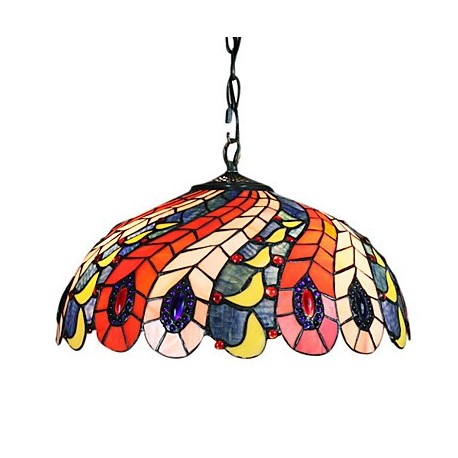  Pendant Light with 2 Light in Peacock Feather Patterned Shade