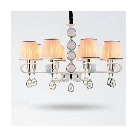 Fabric Chandelier 8 Light High-Grade Lamp White Jade Silver Ring