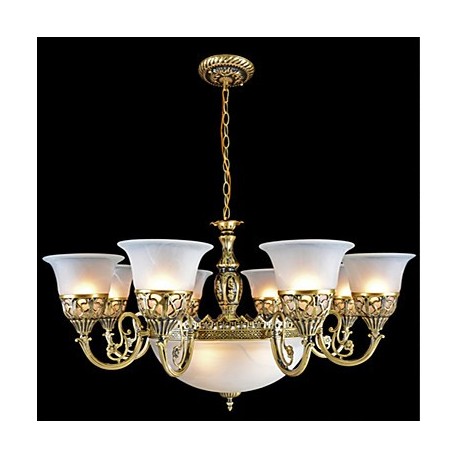 Bronze Chandeliers Eleven-Lights Moire-Glass European Retro Classic 220V