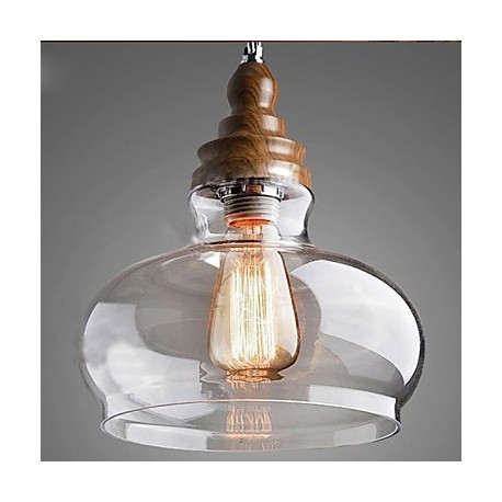 Vintage Style Wooden Crystal Pendant Lights for Dining Room/Living Room/Hallway (Dia 24cm)