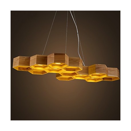 Designer Art Individuality Chandelier Restaurant Bar Simple Honeycomb Wood Lamps