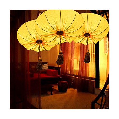 Creative Personality Round Big Red Lantern Lotus Leaf Wedding Festival Cloth Art Chandelier Lamp LED Light