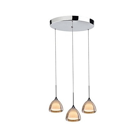 3-Light Two layer LED Pendant Island Light, Crack Glass, Polished Chrome