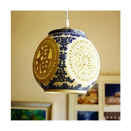 Retro Ceramic lamp lamp Entrance Stairs Blue Single Head Chandelier Creative I