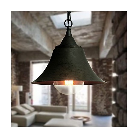 Medium Vintage Matte Black Bell Shape Metal Pendant Light