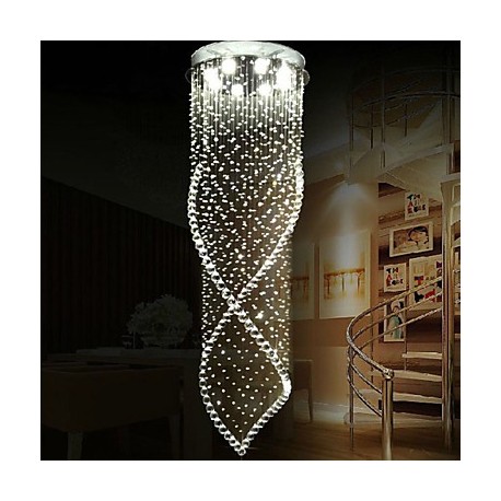 LED Crystal Chandelier Pendant Lighting Hanging Ceiling Lamps Fixtures with Clear K9 Crystal and Silver Canopy