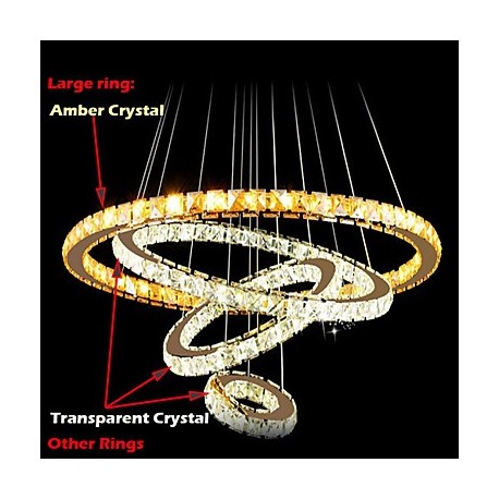 LED Pendant Lamps Ceiling Light Chandelier Lighting Round 4 Rings Large Ring Amber Crystal and Other Clear Crystal