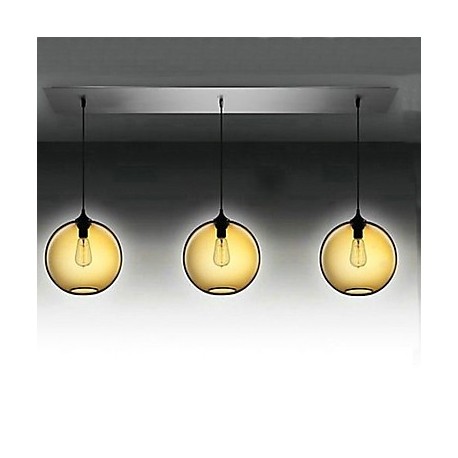 3 - Light Modern Glass Pendant Lights in Transparent Brown Bubble Design