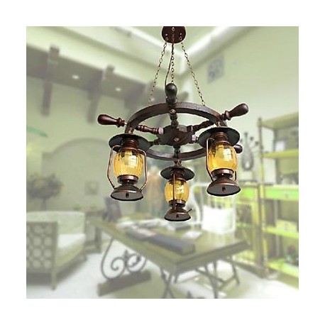 Retro Painting Wood/Bamboo Chandeliers