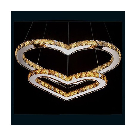 LED Pendant Lighting Chandelier Light Transparent OR Amber K9 Crystal Double Heart-shaped Ceiling Lamps Lights