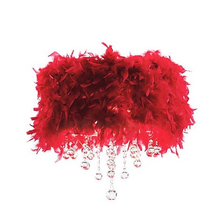 Crystal Pendant Light with 3 Lights in Red Feather Shade