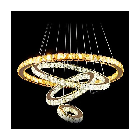 LED Crystal Pendant Light Ceiling Chandelier K9 Clear Crystal Round 4 Rings Large Ring(Warm White),Other(Cool White)