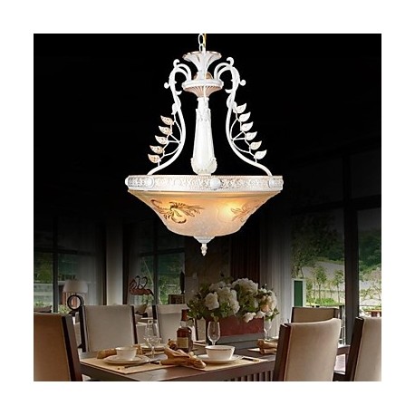 White Pendant Three-Lights Pattern-Glass-Shade Hand-Gilt European Retro Classic 220V