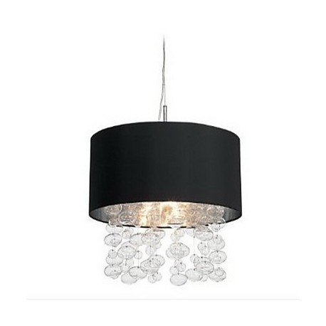 420W Modern Pendant Light with 7 Lights and Black Fabric Drum Shade (E14/E12 Base)