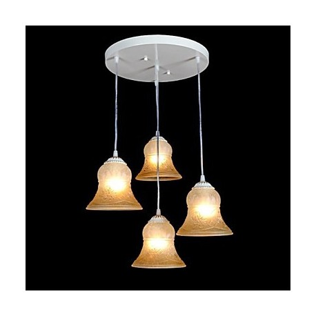 White Pendant Four-Lights Pattern-Glass-Shade Hand-Gilt European Retro Classic 220V