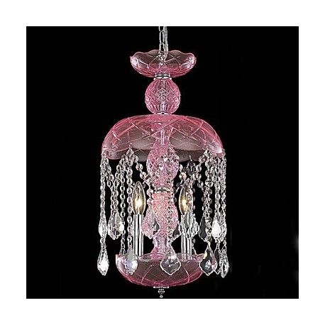 Modern Crystal Pendant Lights with 3 Lights in Pink Shade