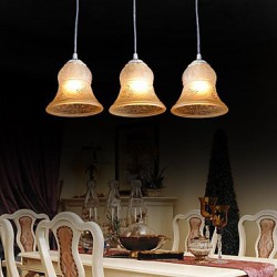 White Pendant Three-Lights Pattern-Glass-Shade Hand-Gilt European Retro Classic 220V