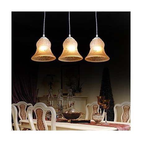 White Pendant Three-Lights Pattern-Glass-Shade Hand-Gilt European Retro Classic 220V