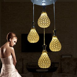 4 Heads Pendant Lights Crystal/LED Modern/Contemporary Living Room/Bedroom/Dining Room/Kitchen Metal