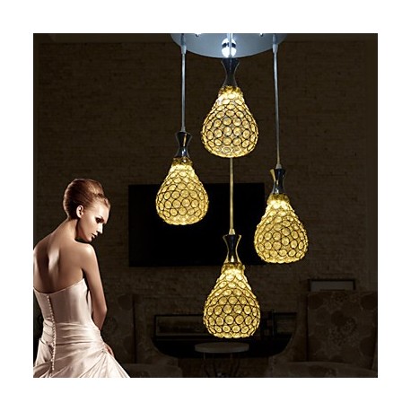 4 Heads Pendant Lights Crystal/LED Modern/Contemporary Living Room/Bedroom/Dining Room/Kitchen Metal