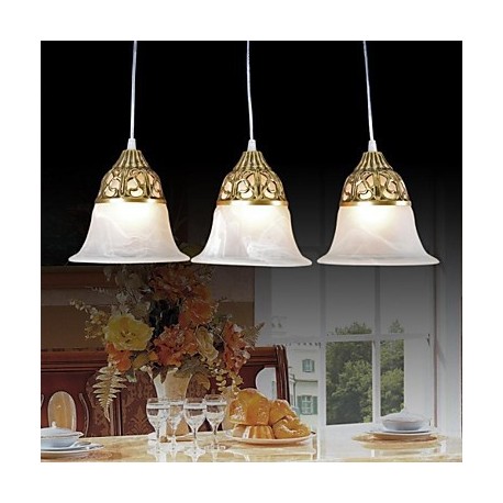 Bronze Pendant Three Lights Moire-Glass European Classic 220V